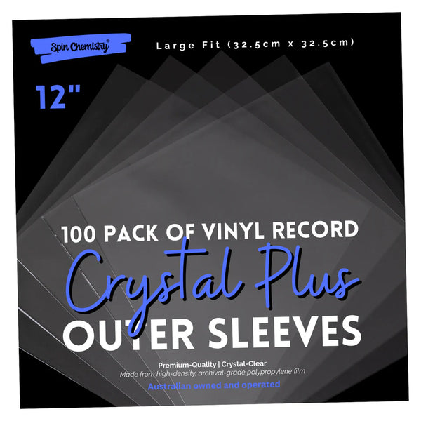 image of a 100-pack 12-inch vinyl record Crystal Plus outer sleeves,