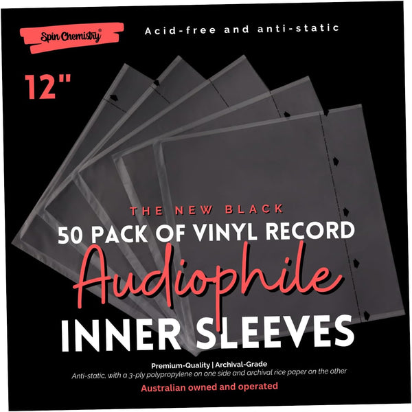 image of 50-pack 12-inch black vinyl record inner sleeves