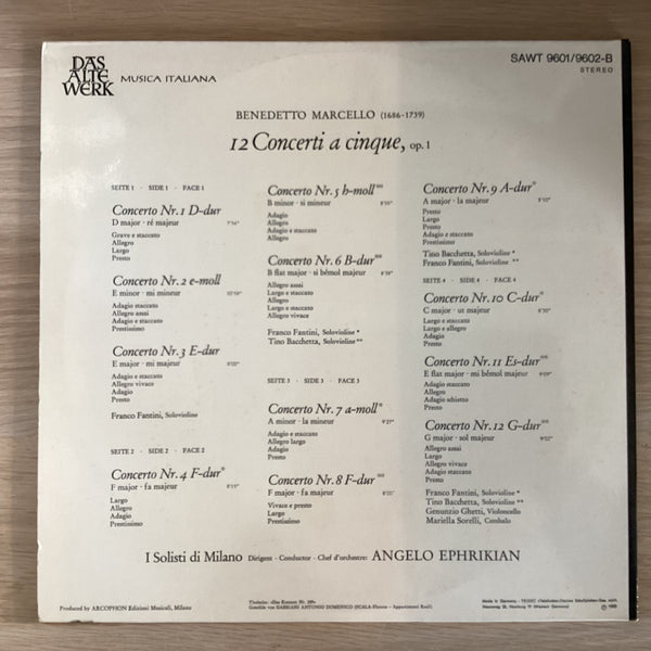 Benedetto Marcello – 12 Concerti A Cinque, Op. 1, Promo. Telefunken SAWT 9601/9602-B Benedetto Marcello – 12 Concerti A Cinque, Op. 1, Promo. Telefunken SAWT 9601/9602-B