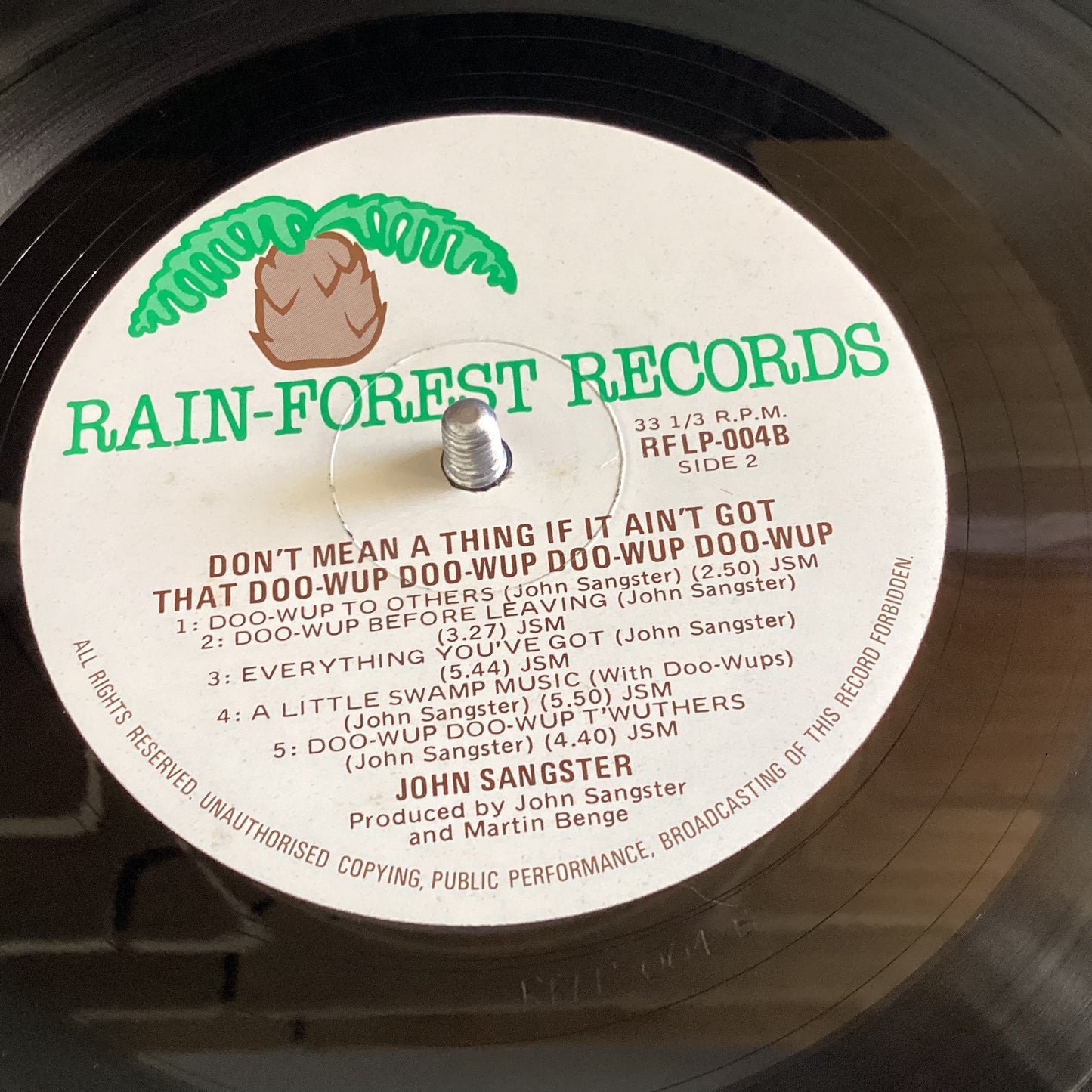 John Sangster – Don't Mean A Thing If It Ain't Got That Doo-Wup, Aust. 1980 Rain-Forest RFLP-004