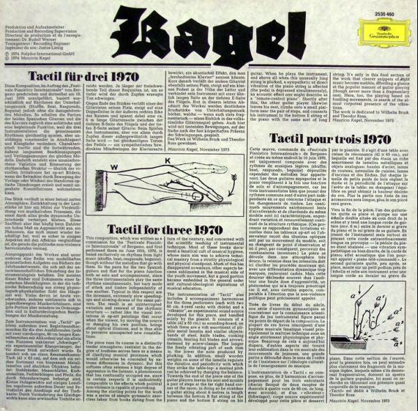 Mauricio Kagel ‎– Tactil / Unter Strom, Germany 1974 Deutsche Grammophon – 2530 460