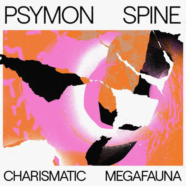 Album cover with abstract design and text 'PSYMON SPINE', 'CHARISMATIC MEGAFAUNA' on a colorful background.