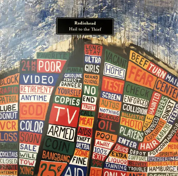Radiohead Hail To The Thief 2x vinyl LP, alternative rock, abstract artwork, collectible double LP.