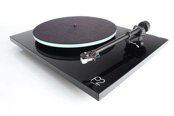 image of black Rega Planar 2 record player, belt-drive turntable