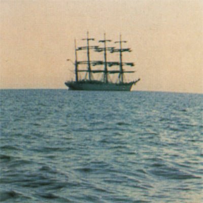 The Doctor Came At Dawn vinyl by Smog, lo-fi indie folk LP, minimalist cover art with a ship on the sea from a distance with a clear sky above.