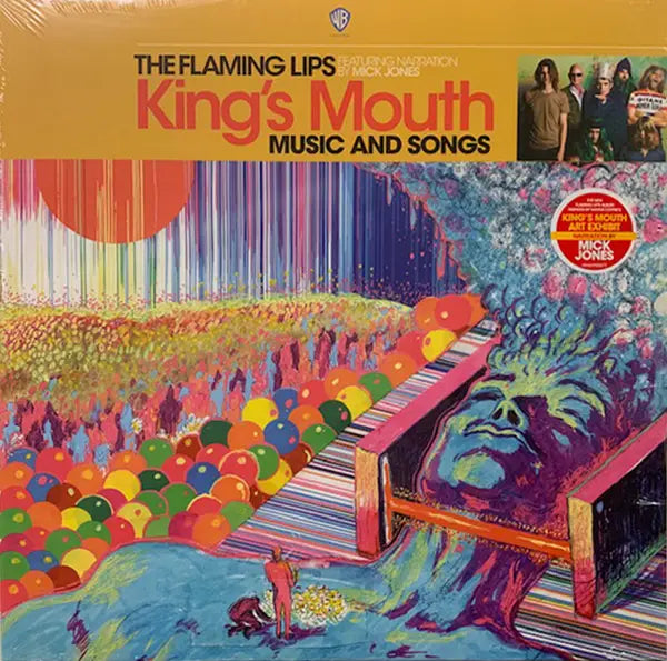 Album cover for 'King's Mouth Music and Songs' by The Flaming Lips with colorful design and text.