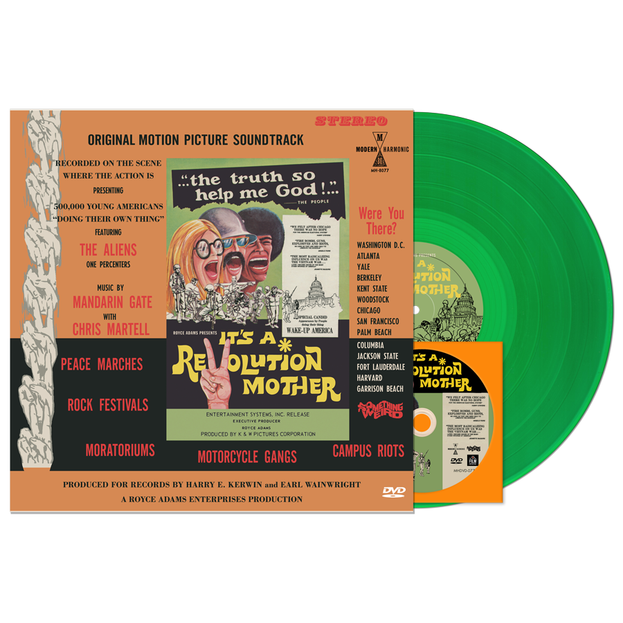 It’s A Revolution Mother vinyl by Chris Martell, green edition, folk-psych soundtrack album artwork