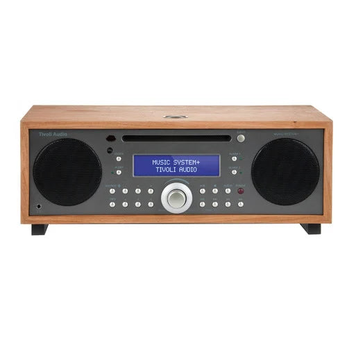 Tivoli Audio Music System+ in Cherry Taupe, elegant wood-finish hi-fi front view