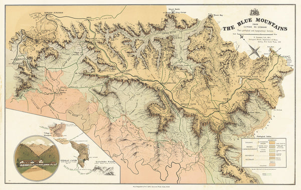 The Blue Mountains from Lawson to Lithgow, reproduction 1912 map