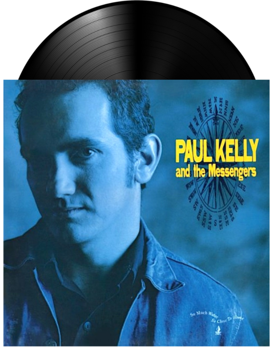 Paul Kelly & The Messengers - So Much Water So Close To Home Vinyl LP cover featuring an image of Paul Kelly in a blue hue with a map design overlay.