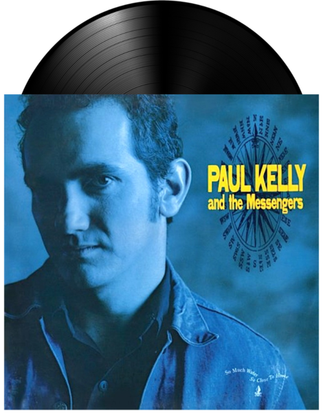 Paul Kelly & The Messengers - So Much Water So Close To Home Vinyl LP cover featuring an image of Paul Kelly in a blue hue with a map design overlay.