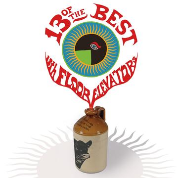 A vinyl LP cover for '13th Floor Elevators - 13 Of Their Best' with a graphic design and the band's name in bold letters, centered around a vintage-style crock jug with a bull face.