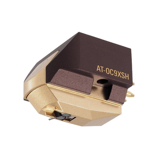 Audio cartridge with gold and brown design on a white background
