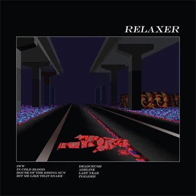 Vinyl LP cover for Alt-J - Relaxer featuring a graphic design with abstract red and blue artwork of a highway overpass