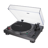 side view of Audio-Technica AT-LP120XUSB record player black, direct-drive turntable, built-in phono preamp, USB vinyl playback