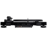 rear view of Audio-Technica AT-LPW50PB turntable piano black, belt-drive record player, sleek glossy finish