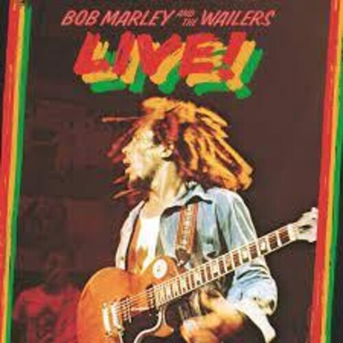 Album cover of Bob Marley and the Wailers 'Live!' with a stylized portrait of Bob Marley playing guitar.