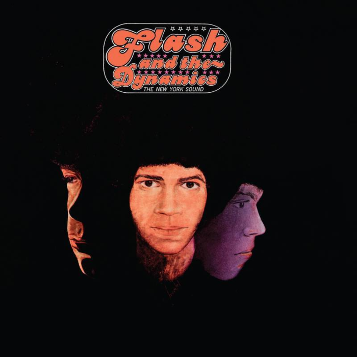 A vinyl LP record titled 'Flash And The Dynamics - The New York Sound' with a orange, purple and black cover featuring silhouettes of the band members faces