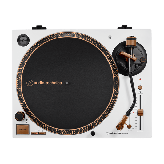 Audio Technica AT-LP-120XBT-USB White/Bronze Turntable  (w/ Built-In Phono Preamp, Analogue & Bluetooth Connectivity)