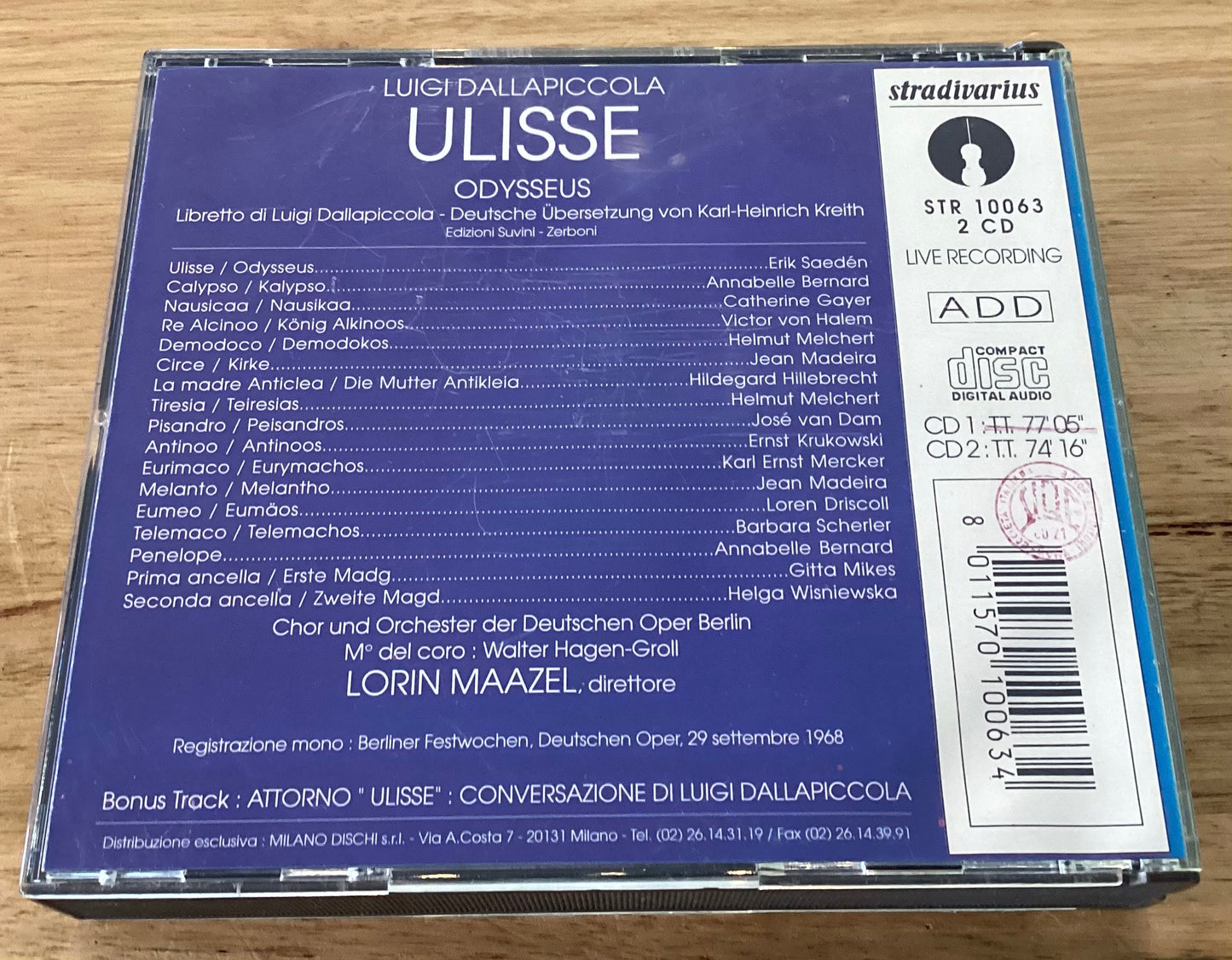 Dallapiccola : Ulisse Odysseus, Saeden, Bernard, Gayer, Maazel ‎–  Stradivarius STR 10063 2xCD