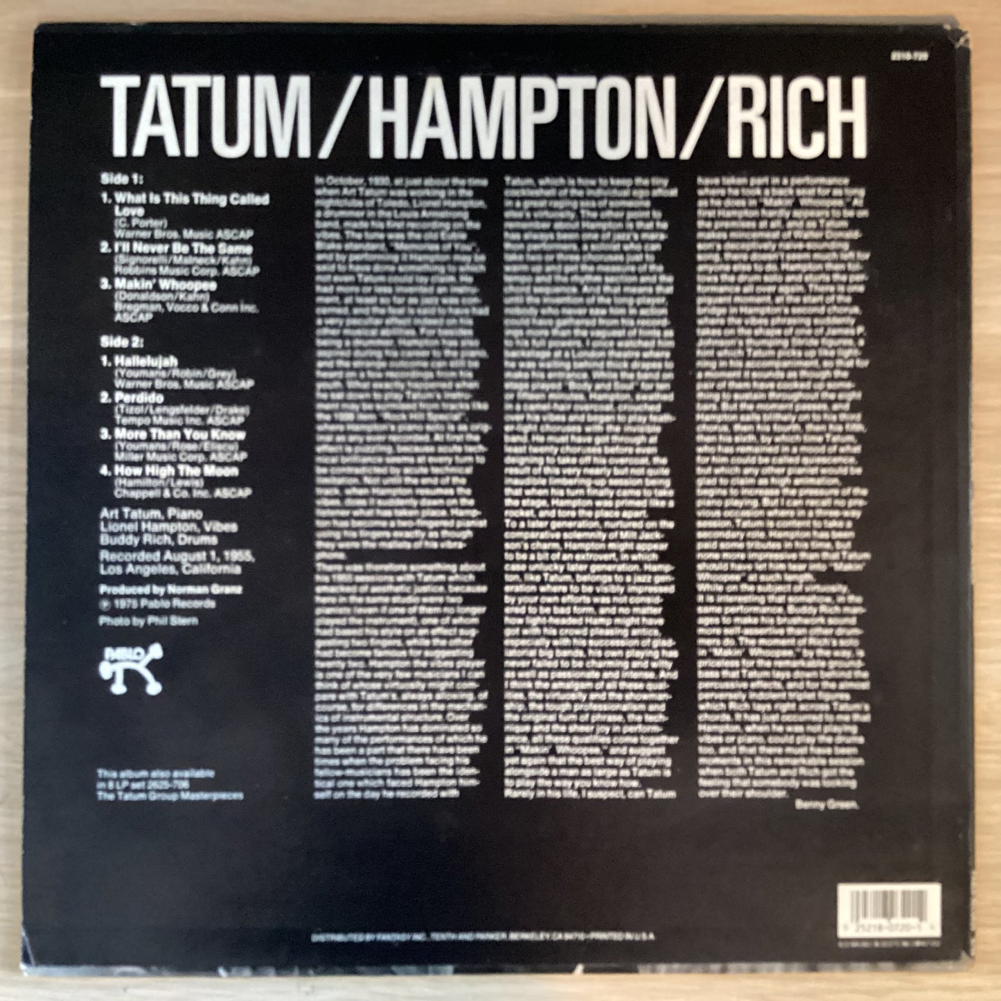 Art Tatum, Lionel Hampton & Buddy Rich – The Tatum Group Masterpieces, US Pablo Records 2310-720