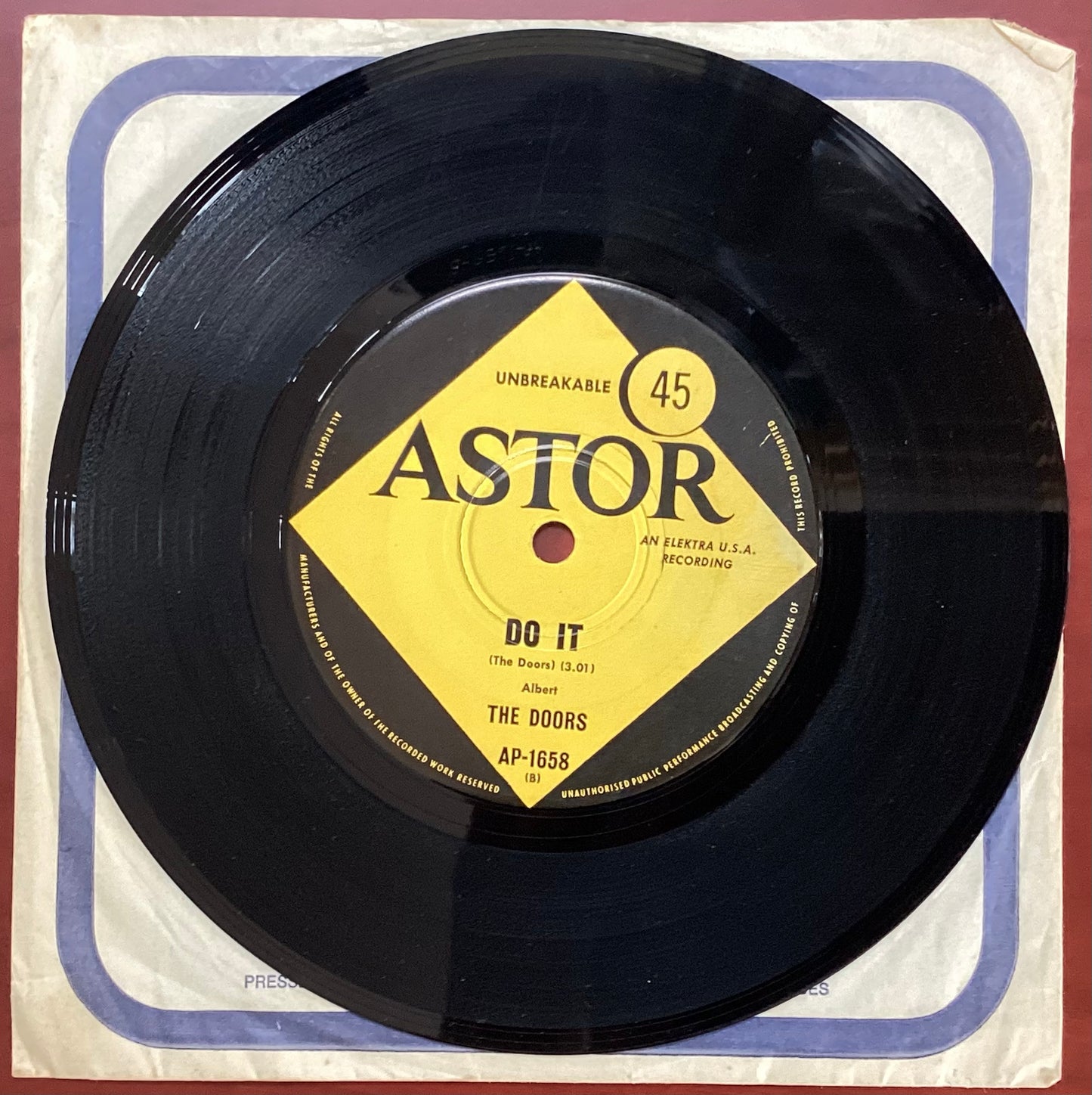 The Doors ‎– Runnin' Blue, 7" Single Australia 1969 Astor ‎– AP-1658 (Mono)