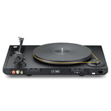 rear view of Mo-Fi StudioDeck record player with UltraTracker cartridge, high-fidelity turntable