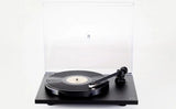 Image of black Rega Planar 1 record player, belt-drive turntable