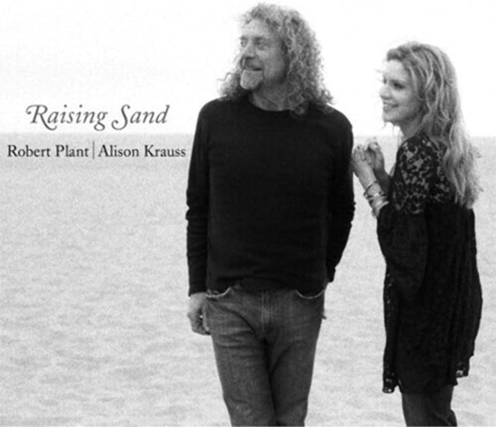 Black and white image of Robert Plant and Alison Krauss for the album 'Raising Sand'.