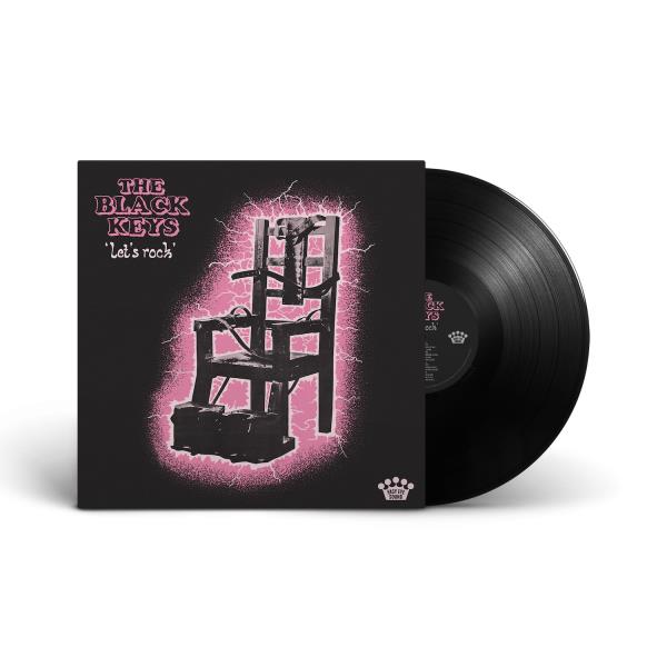 The Black Keys ‎– Let's Rock reissue vinyl LP Nonesuch with album cover featuring a black e chair with pink lightning and the band's name.