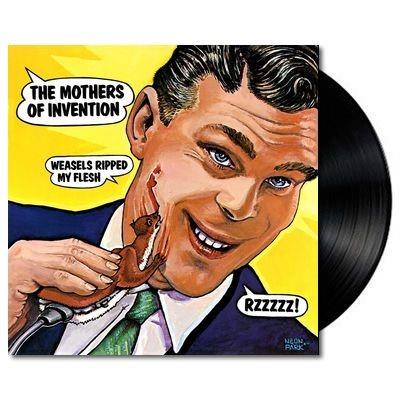 Weasels Ripped My Flesh reissue vinyl by The Mothers Of Invention, experimental psychedelic rock LP cover artwork