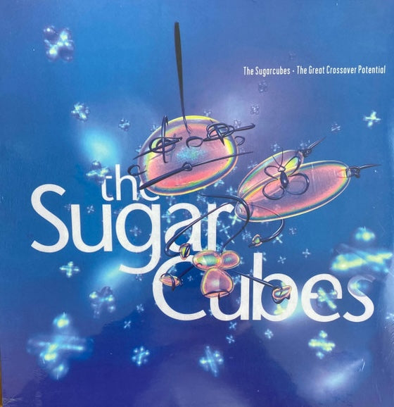 A vinyl LP cover of The Sugarcubes album 'The Great Crossover Potential' with a blue background and abstract artwork.