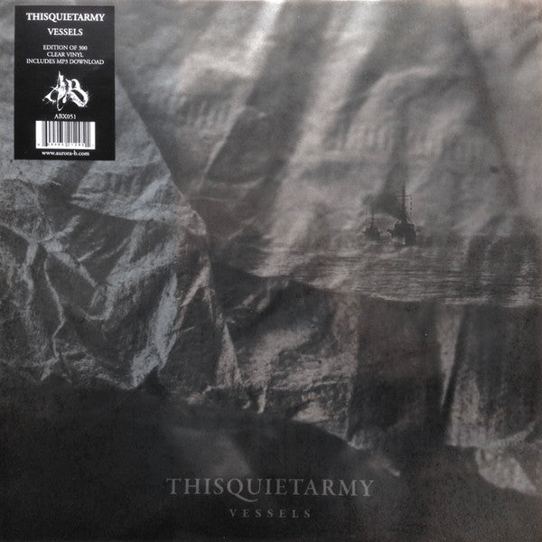 Thisquietarmy - Vessels limited edition clear vinyl LP with a download card, featuring dark, crinkled fabric cover art.