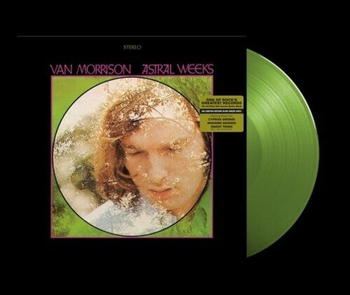 Limited edition olive green colored vinyl LP of Van Morrison - Astral Weeks with the album cover featuring a picture of Van Morrison.