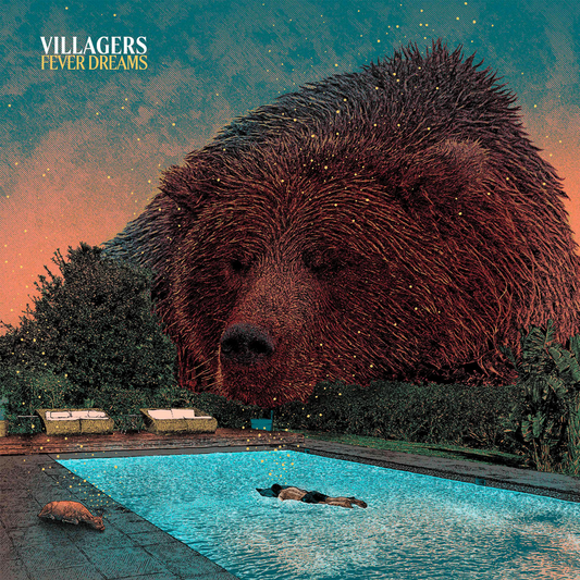 Cover art of Fever Dreams vinyl LP by Villagers featuring a oversized brown bear looking over a swimming pool