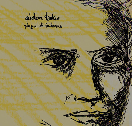 Limited edition vinyl record titled 'Aidan Baker – Plague Of Fantasies' with a stylized, abstract illustration of a face on the cover.