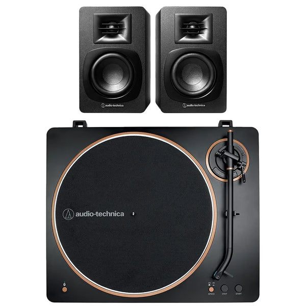 Powered Bookshelf Speakers For Turntable Audio Technica AT-LP70XBT Fully Automatic Turntable (black/bronze