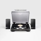 Audio-Technica AT-SP105 powered bookshelf speakers connected to a turntable
