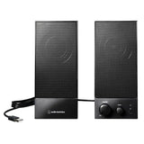 front of Audio-Technica AT-SP105 powered bookshelf speakers