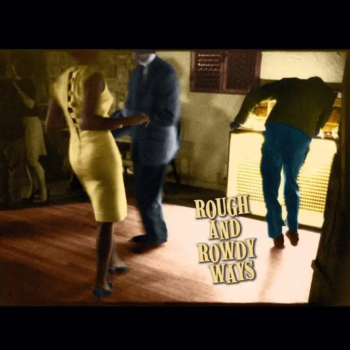 Bob Dylan Rough And Rowdy Ways 2x vinyl LP, 2020 album, folk/blues/rock mix, dance floor with a jukebox cover art