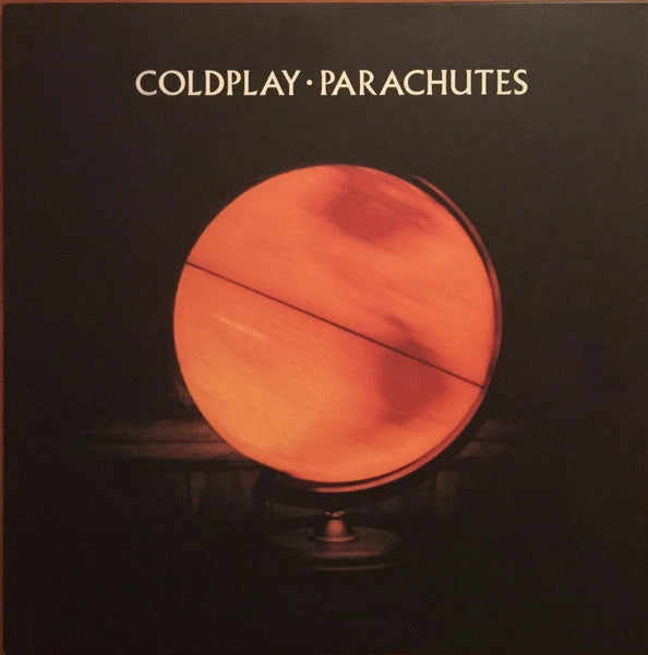 Parachutes E.U. reissue vinyl by Coldplay, alternative rock LP album cover featuring orange glowing globe