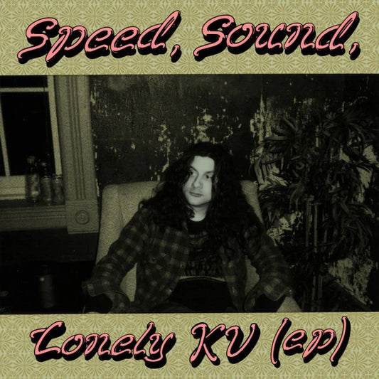 Cover art for Kurt Vile's 'Speed, Sound, Lonely KV' EP featuring a sepia-tone photograph of Kurt with text overlay.