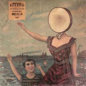 Cover art for Neutral Milk Hotel's album 'In The Aeroplane Over The Sea' featuring a vinyl record with a faceless figure on the front.