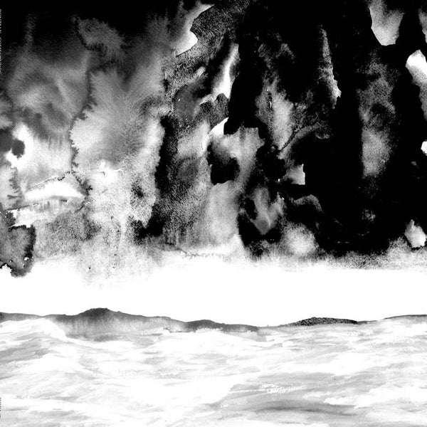 Comecrudos white vinyl by Pontiak artwork showing Black and white vinyl record cover with a stylized sea and stormy sky illustration