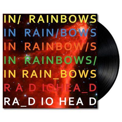 Radiohead album 'In Rainbows' reissue vinyl LP with a colorful text design on the cover.