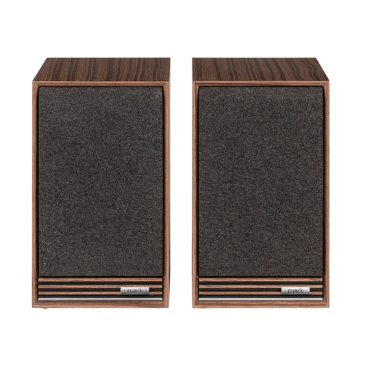 front view of Ruark Sabre-R Bookshelf Speakers, black compact hi-fi stereo speakers