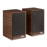 side view of Ruark Sabre-R Bookshelf Speakers, black compact hi-fi stereo speakers
