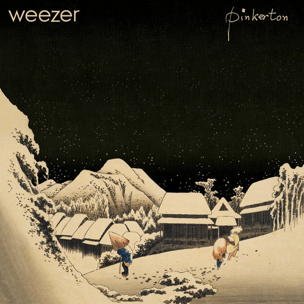 Vinyl LP cover art for Weezer's album 'Pinkerton' featuring an illustration of a snowy landscape and characters.