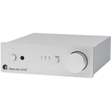 image of a silver Pro-Ject Stereo Box S3 BT Integrated Amplifier, compact black hi-fi amp with Bluetooth streaming