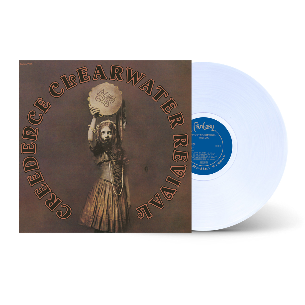Creedence Clearwater Revival Mardi Gras clear vinyl LP, swamp rock album, classic CCR cover art
